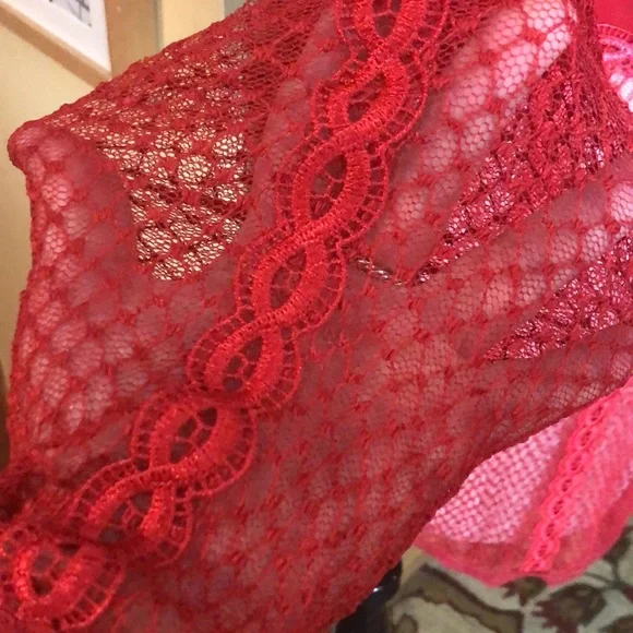 FREE PEOPLE Size Large Lace Cocktail Dress Cherry Red Scalloped Bodycon $250NWT - Picture 14 of 16